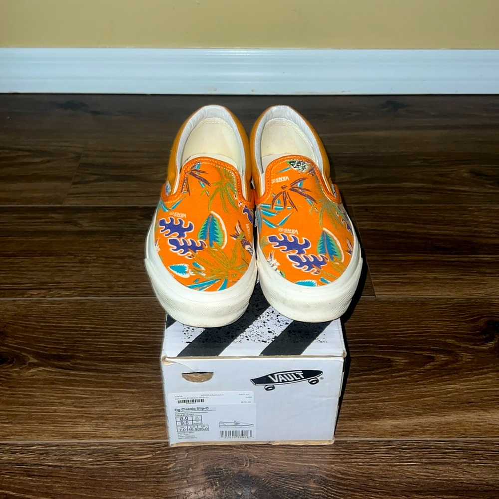 Vans Orange Tropical Print Slip-On Sneakers